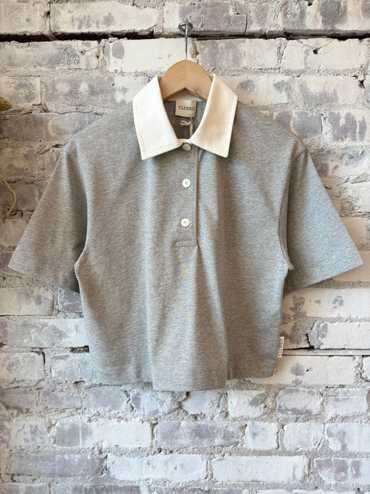 Closed Women's Cropped Rugby Shirt – Light Grey Melange Gray