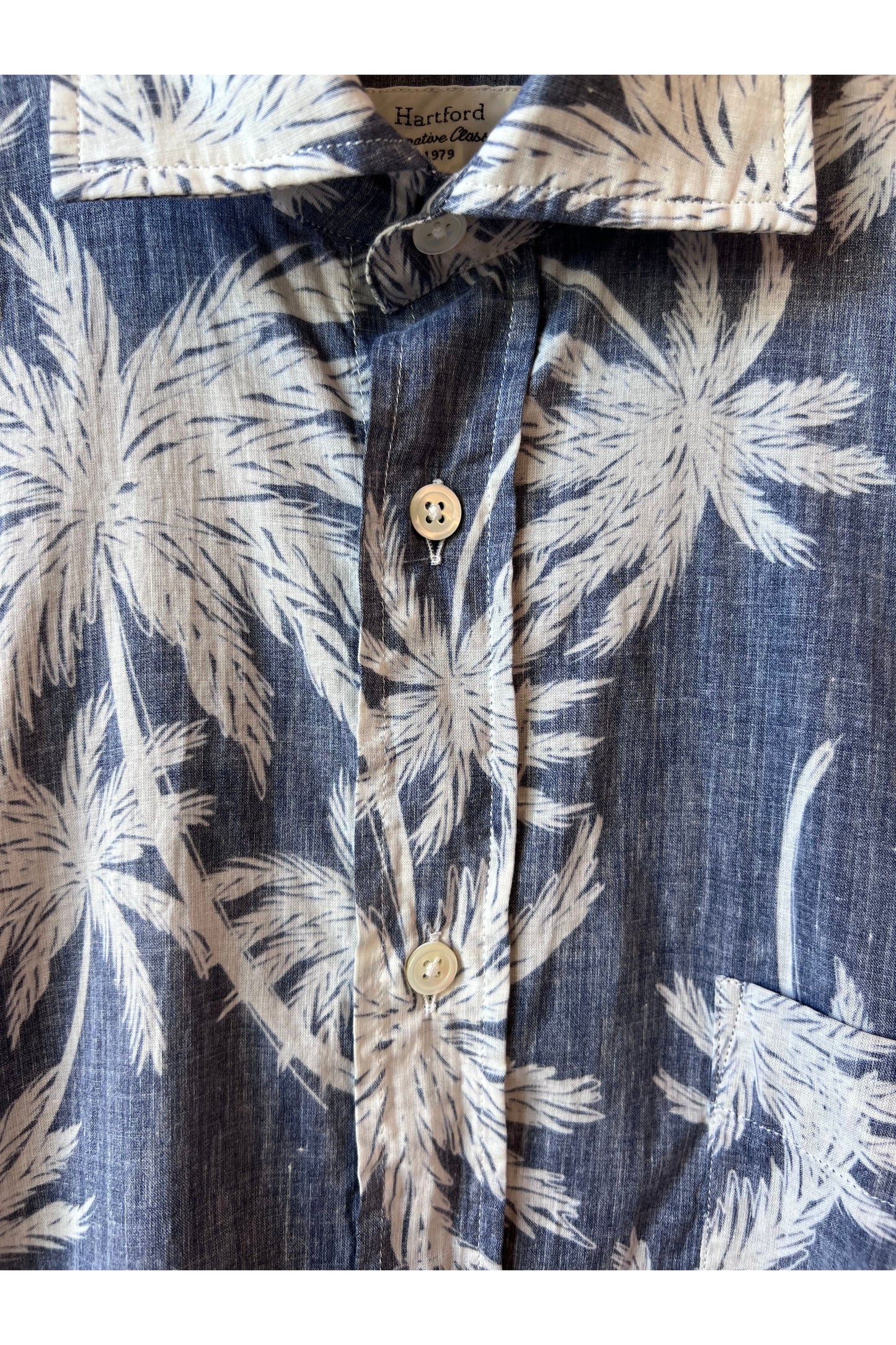Paul Palm Tree Print Cotton Shirt - Navy - DUNE + SALT