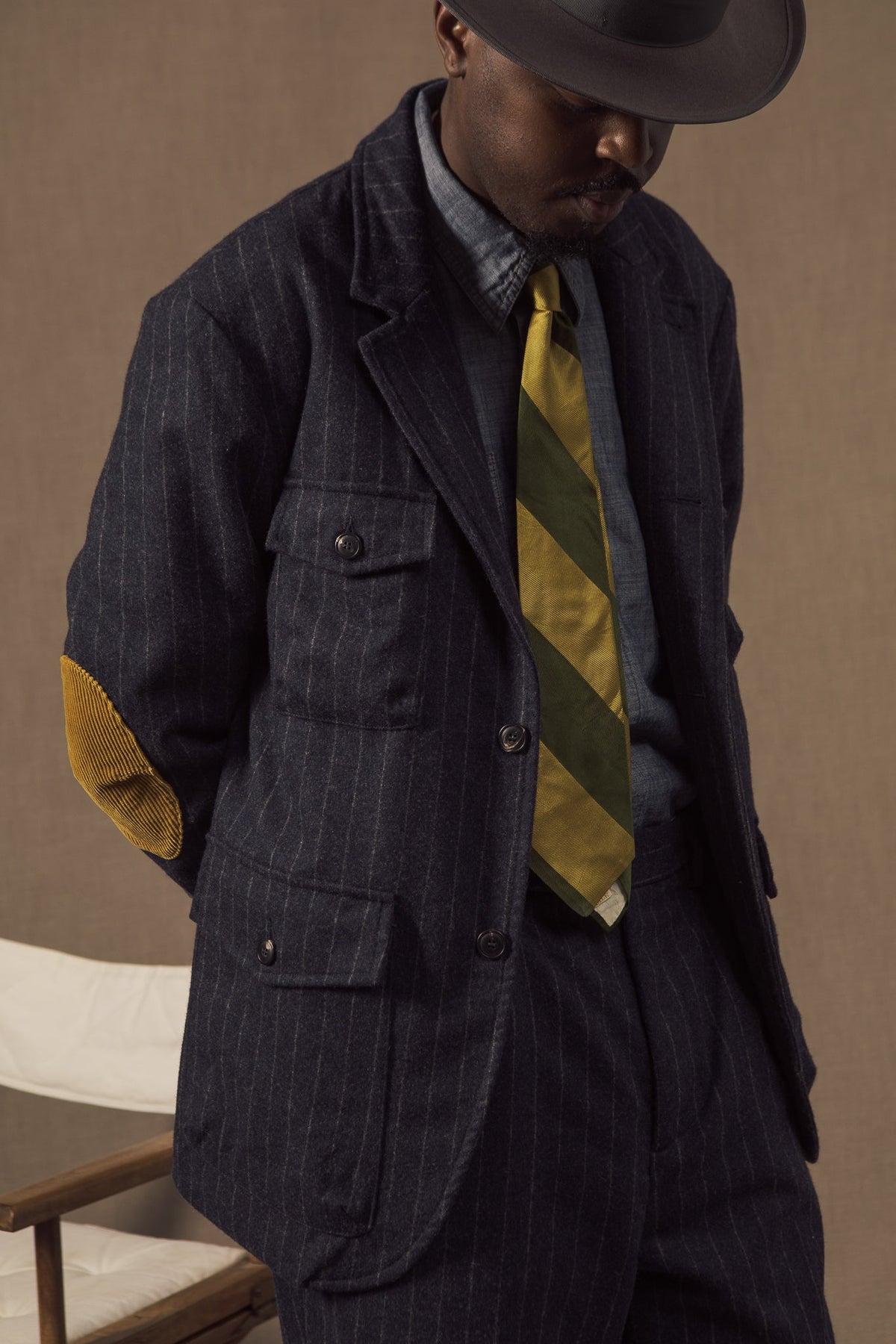 East Harbour Surplus Clarence Wool Sport Jacket - Navy Chalk Stripe Black