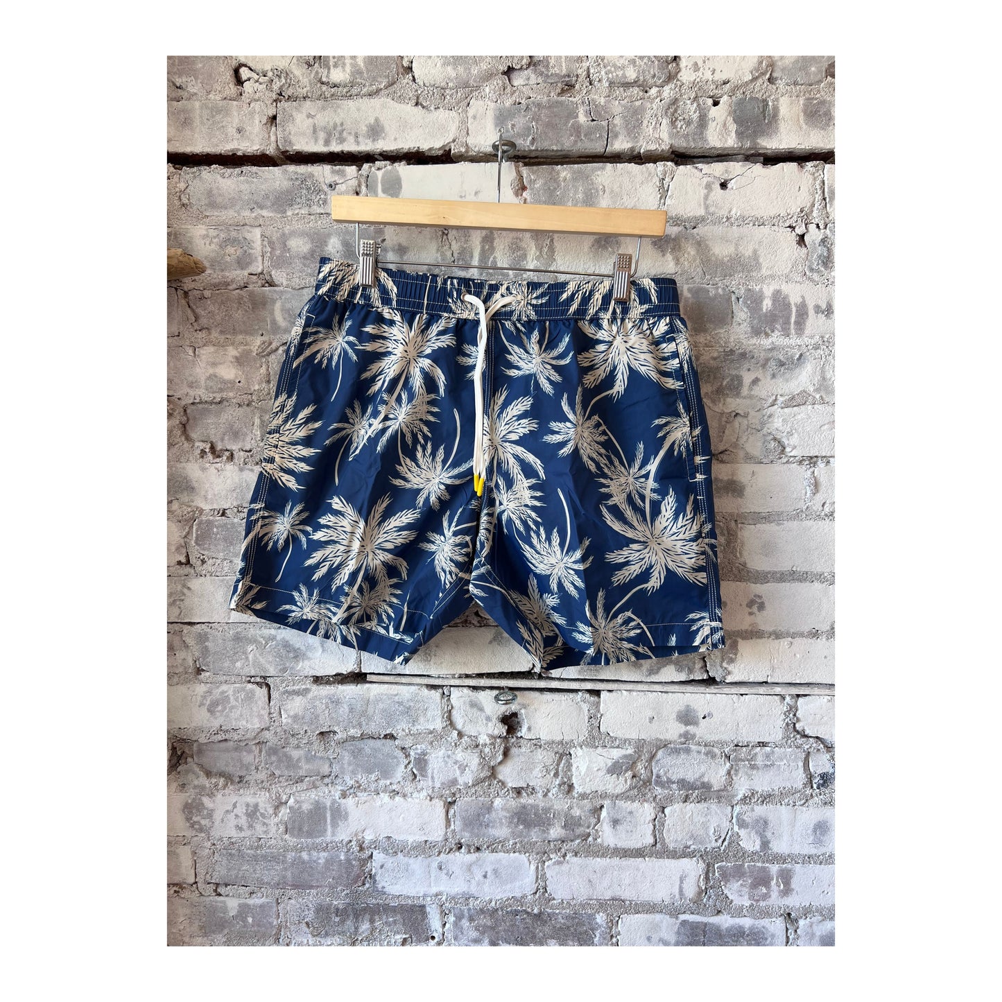 Palm Print Recycled Nylon Swim Trunk - Navy - DUNE + SALT