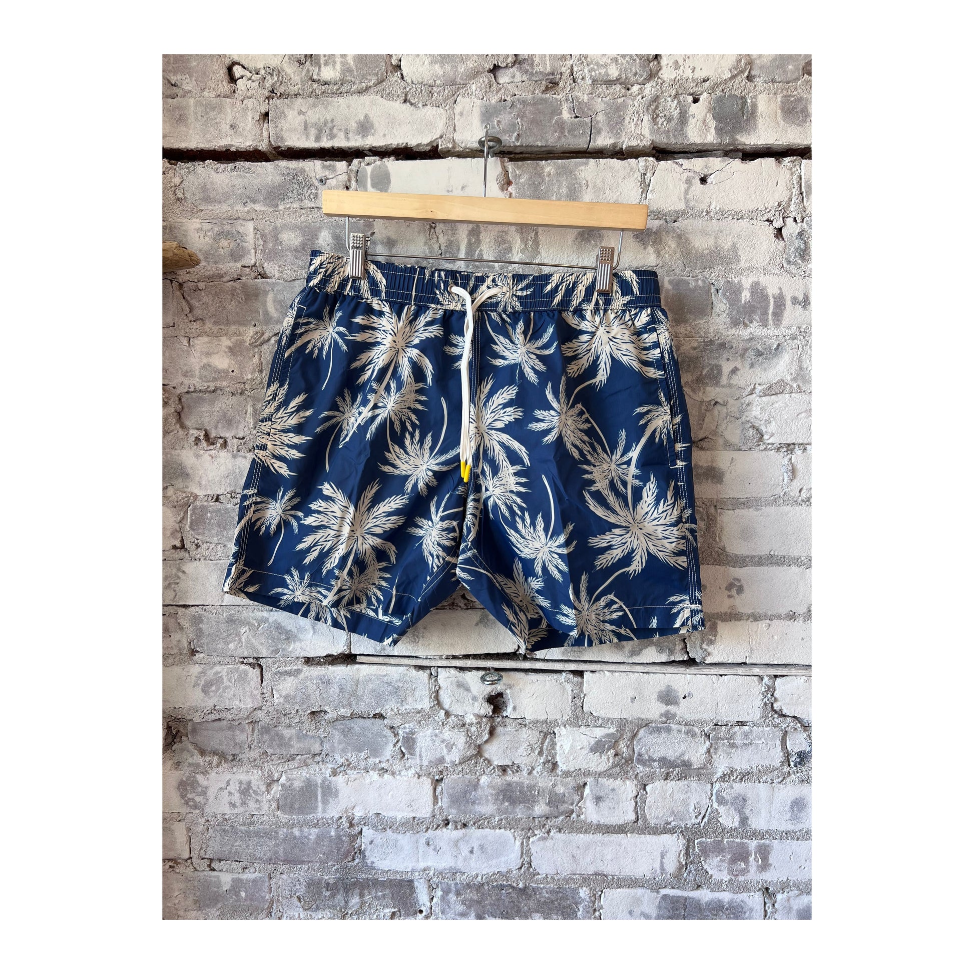 Palm Print Recycled Nylon Swim Trunk - Navy - DUNE + SALT