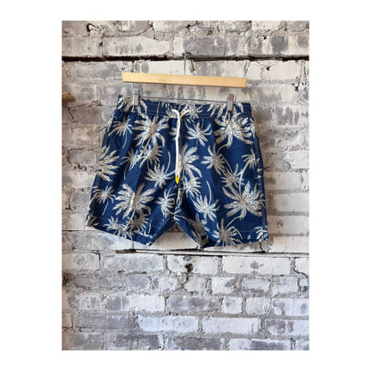 Palm Print Recycled Nylon Swim Trunk - Navy - DUNE + SALT