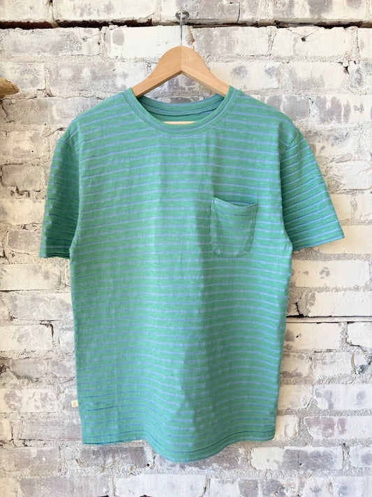 Guerreiro T-Shirt - Green/Indigo Stripes - DUNE + SALT