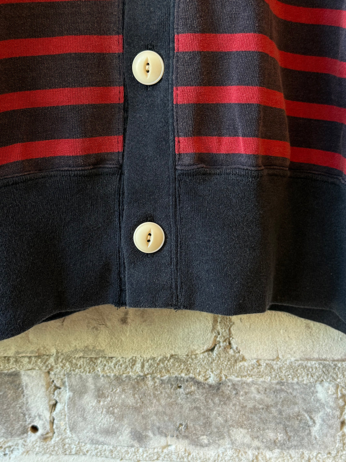 V::Room Cotton Heavy Boarder V-Cardigan - Navy/Red Black