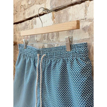 Men's Cyclist Liner Swim Trunks - Wave Print Navy/Sky - DUNE + SALT