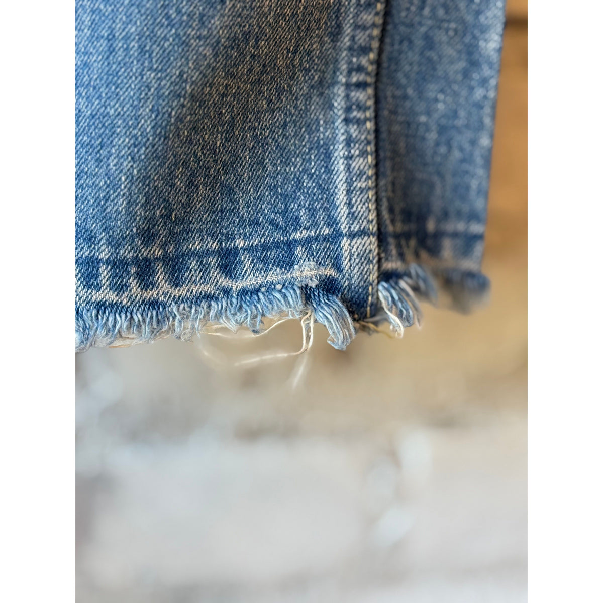 Women's 13.5oz dark distress selvedge denim narrow straight cut jeans by Chimala, showcasing distressed detailing and classic fit.