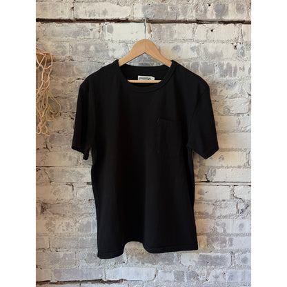 Men's black 13 ounce pocket tee by Freenote Cloth, casual short-sleeve shirt with chest pocket and durable fabric.
