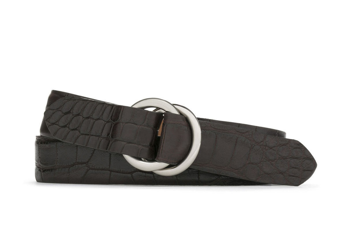 1-1/8" Matte Alligator O-Ring Belt - Chocolate