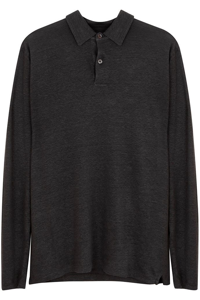 Linen Knit LS Polo - Thunder - DUNE + SALT