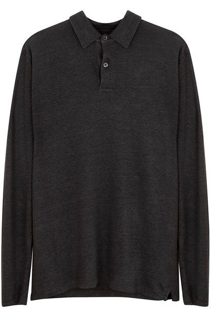 Linen Knit LS Polo - Thunder - DUNE + SALT