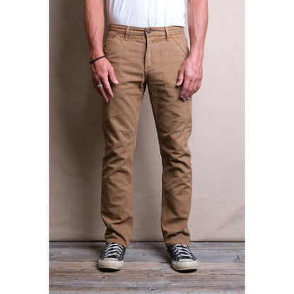 Men's 14-ounce tan slub worker's chino pants by Freenote Cloth, featuring durable fabric and classic fit for casual wear.