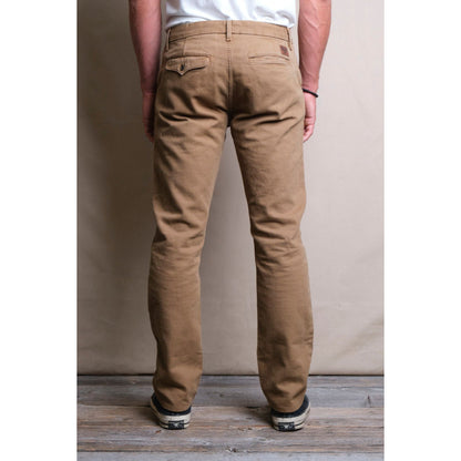 Men's 14 oz tan slub worker's chino by Freenote Cloth, showcasing rugged cotton fabric and classic fit design.