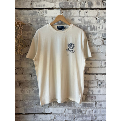 Men's Polo RL Beach Club Print T-Shirt in Deckwash White, featuring a casual beach-inspired graphic on soft cotton fabric.