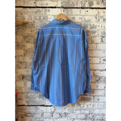 LMND Mara Striped Oversized Long Sleeve Shirt - Tutti Frutti/Ink Blue Steel Blue