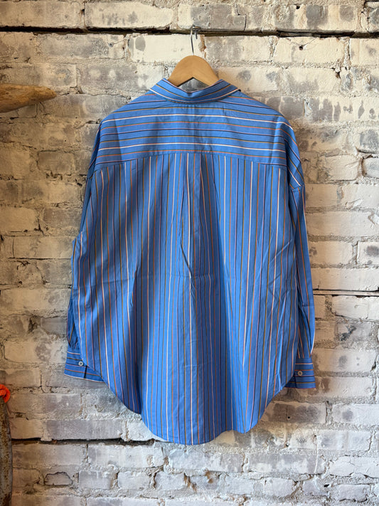 LMND Mara Striped Oversized Long Sleeve Shirt - Tutti Frutti/Ink Blue Steel Blue