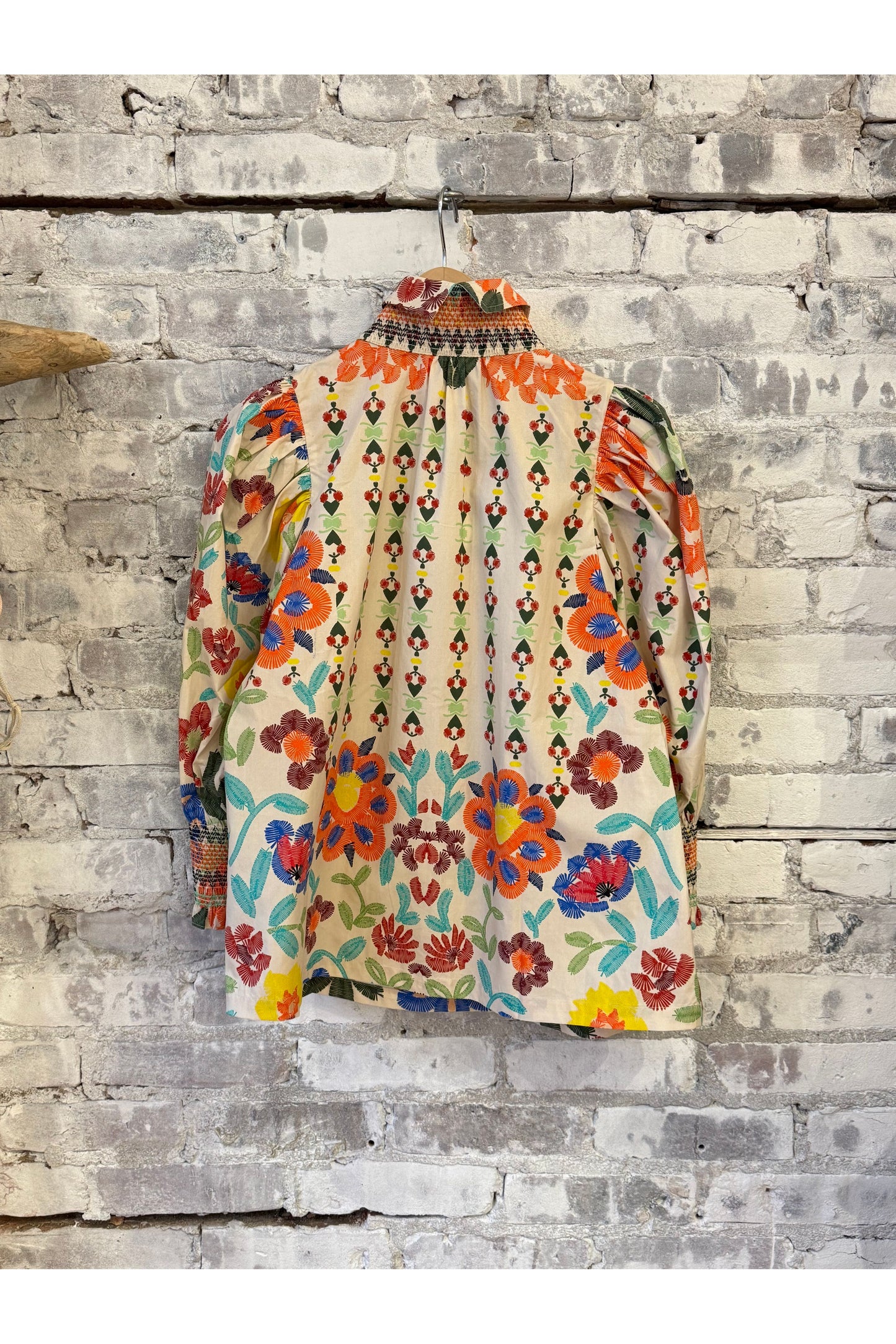 Smocked Shirt - Custard Embroidered Floral