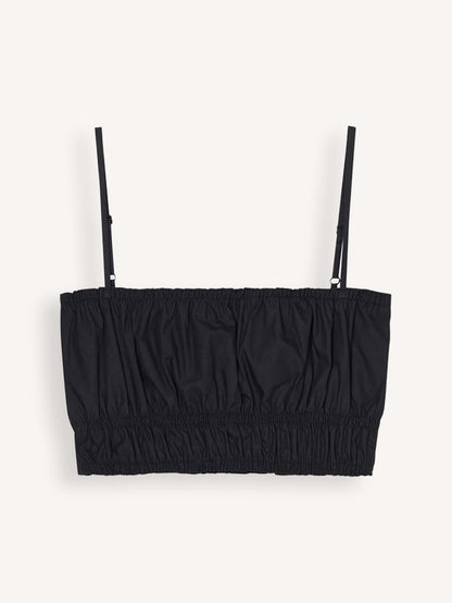 Closed Women's Gathered Top – Black White Smoke