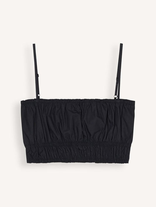 Closed Women's Gathered Top – Black White Smoke