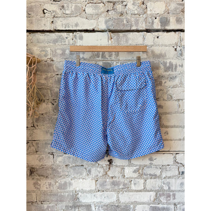 Men's Cyclist Liner Swim Trunks - Nautical Mesh Turquoise/Coral - DUNE + SALT