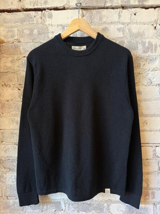 Merz B. Schwanen Lightweight Waffle Knit Sweater - Dark Navy Dark Slate Gray