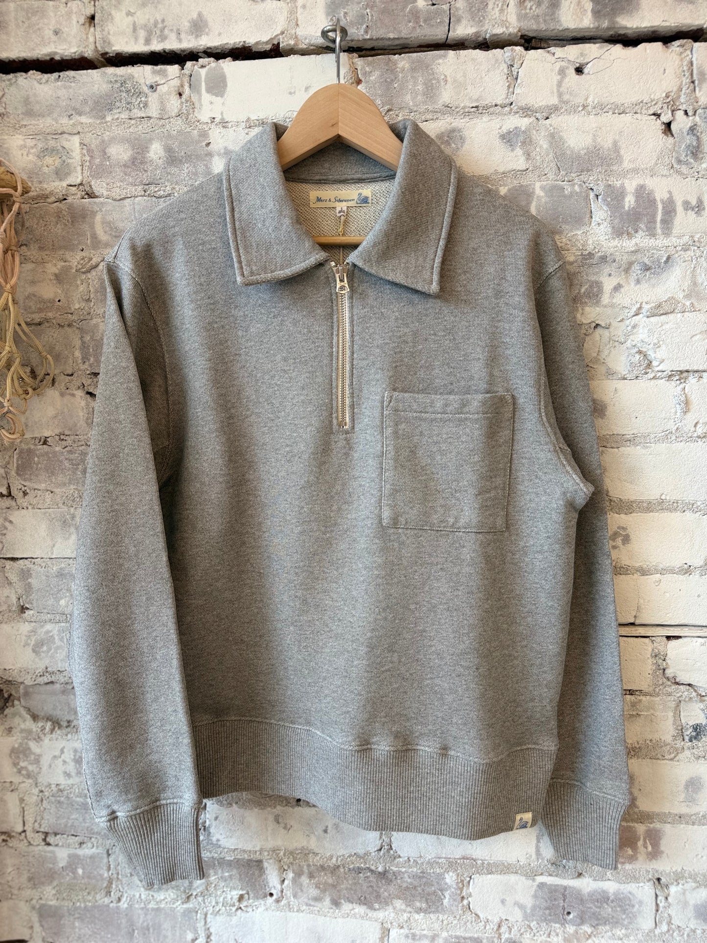 Authentic Fleece Polo Collared Half-Zip Cotton Sweatshirt - Grey Melange - DUNE + SALT