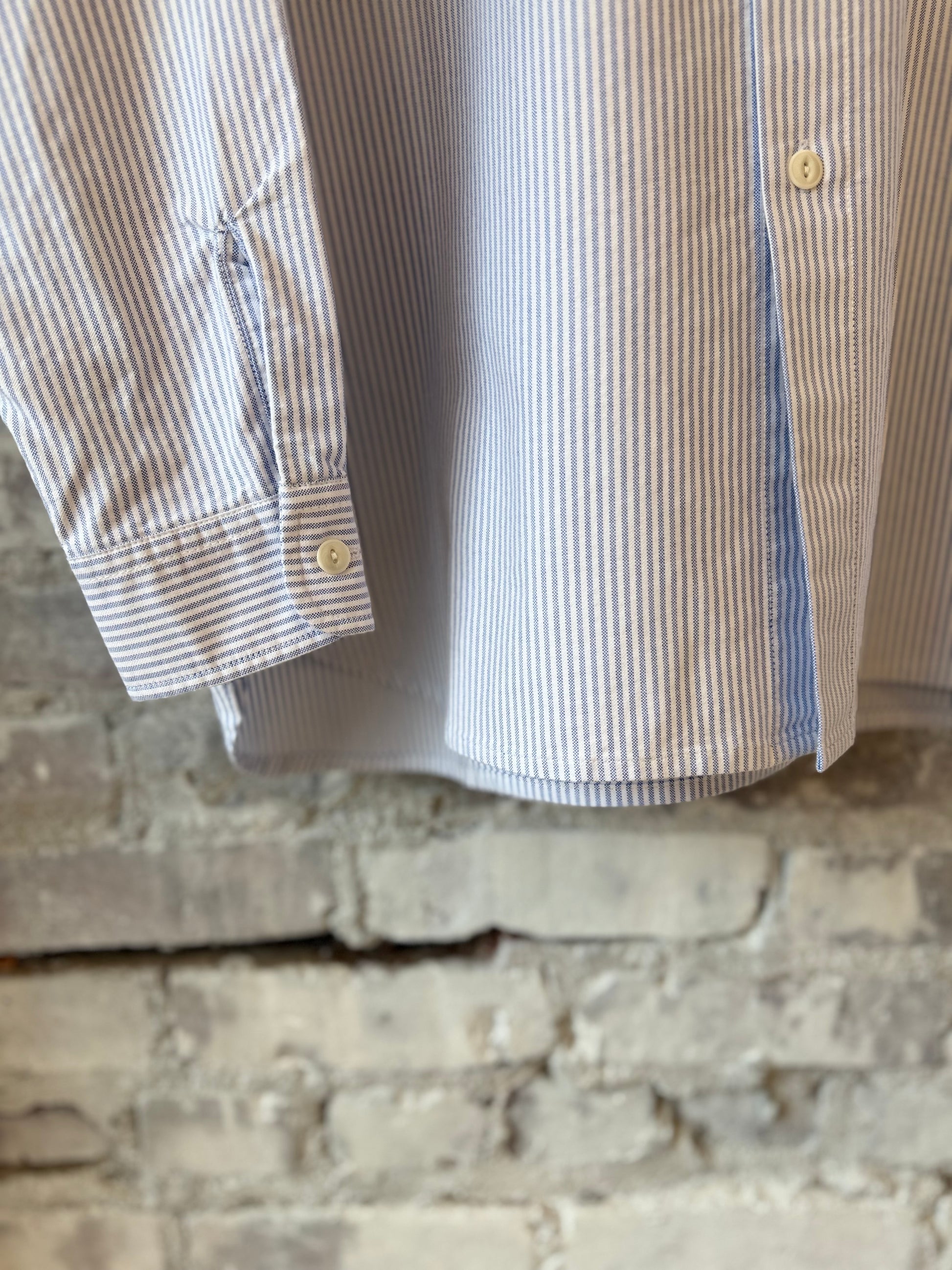 P's Striped Ripped Oxford Shirt - White/Blue Stone Wash - DUNE + SALT