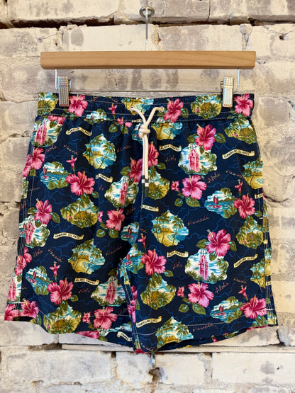 "Aloha" Nylon Woven Swimshort - Navy