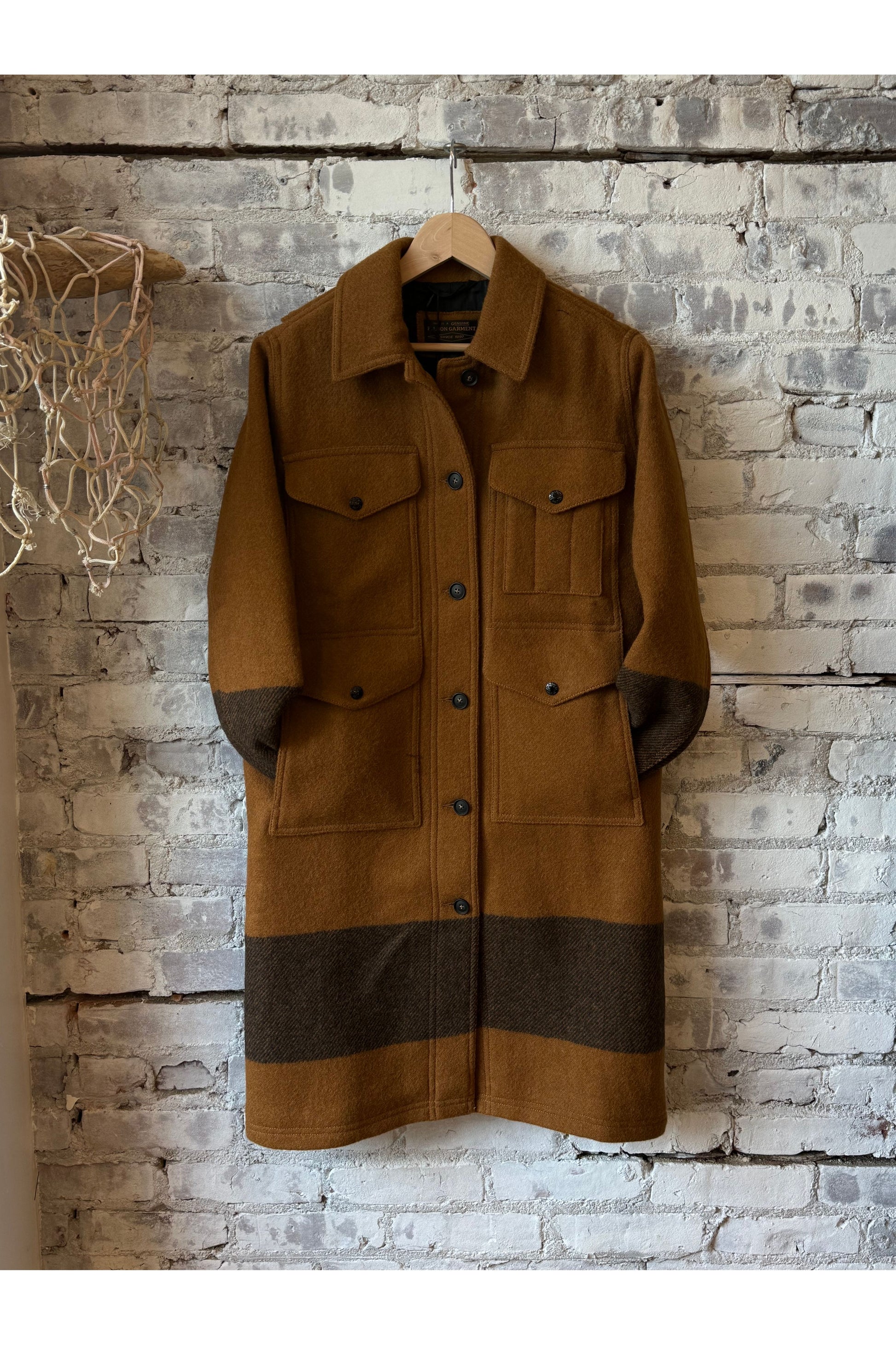 Women's Wool Long Cruiser Coat - Whiskey/Black Stripe - DUNE + SALT