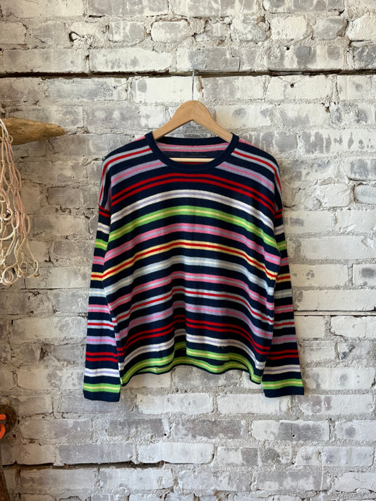 Extrafine Cashmere Novelty Stripe L/S Relaxed Crew - Abyss - DUNE + SALT