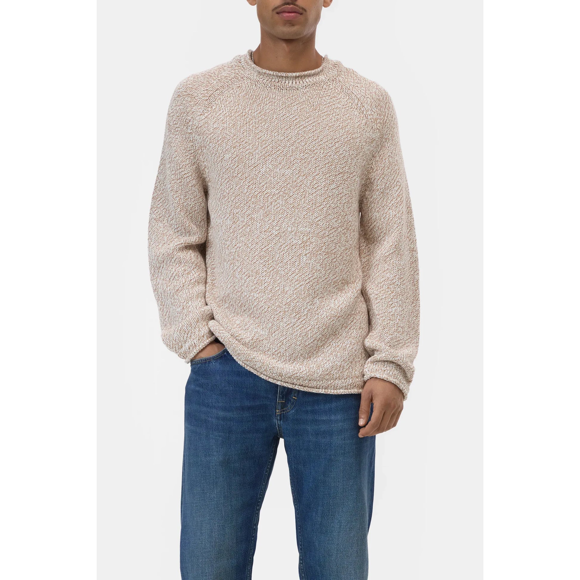 Men's Raw Edged Knit in Rock Beige by Closed Men's, featuring a textured knit fabric and raw edge detailing.
