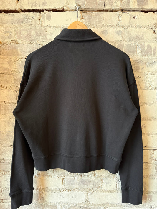 Merz b. Schwanen Cropped Retro Fleece Women's Half-Zip Sweatshirt - Charcoal Dark Slate Gray