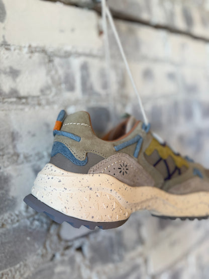 Yamabushi Man Suede/Nylon Sneaker – Taupe/Mud/Yellow