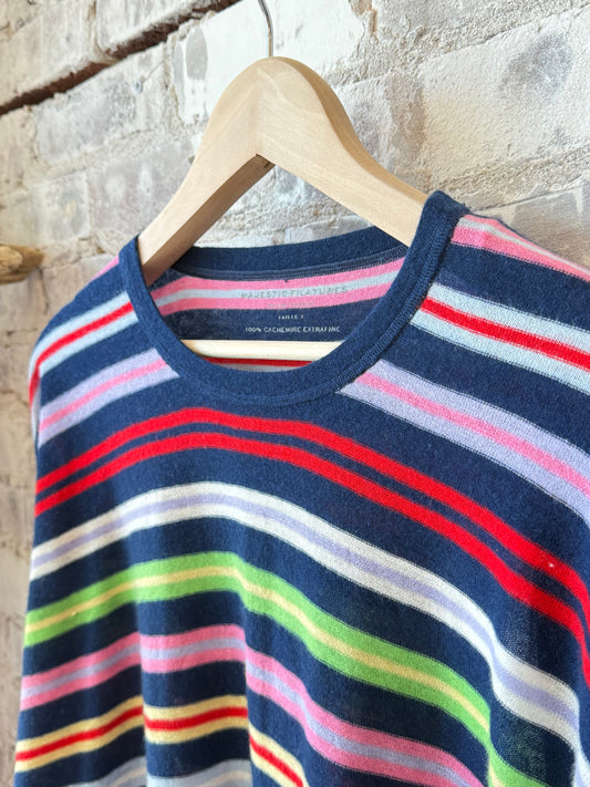 Extrafine Cashmere Novelty Stripe L/S Relaxed Crew - Abyss - DUNE + SALT