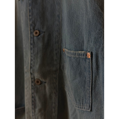 Men's 9oz denim coveralls by H-Unit in light indigo wash, featuring durable fabric and classic workwear style.
