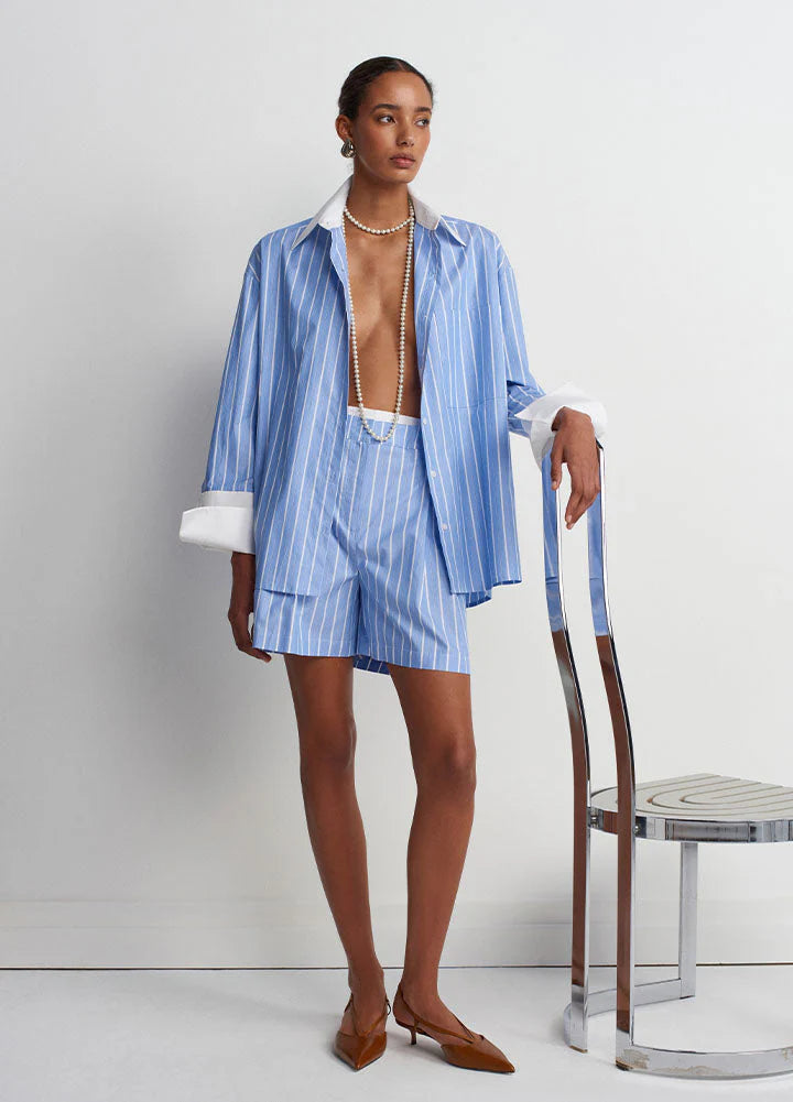 Soulmate Twill Shorts - Blue White Stripe - DUNE + SALT