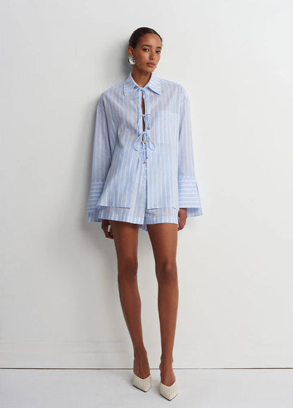 Sicilia Linen Shorts - Blue White Stripe - DUNE + SALT