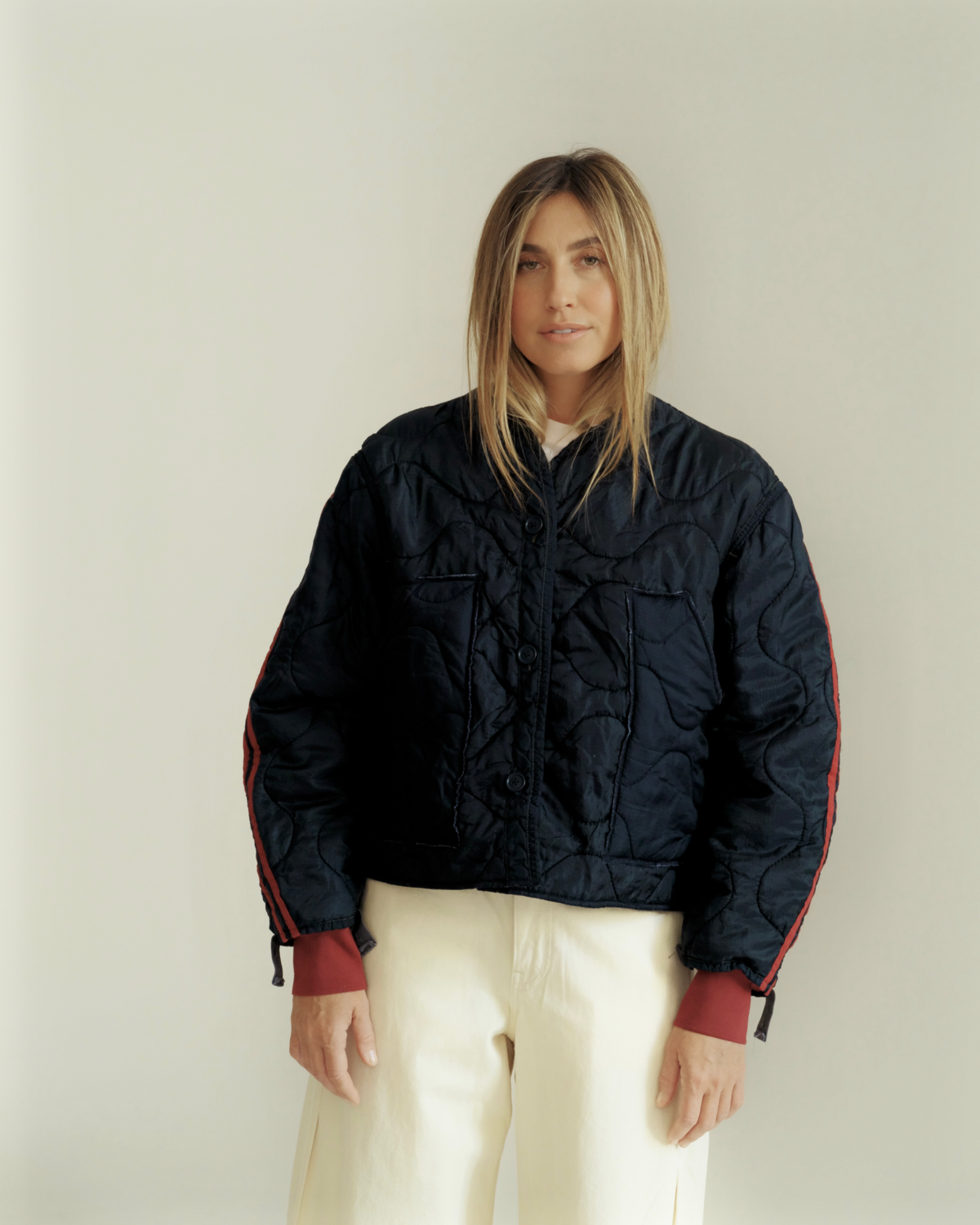 Track Liner - Navy/Burgundy, styled