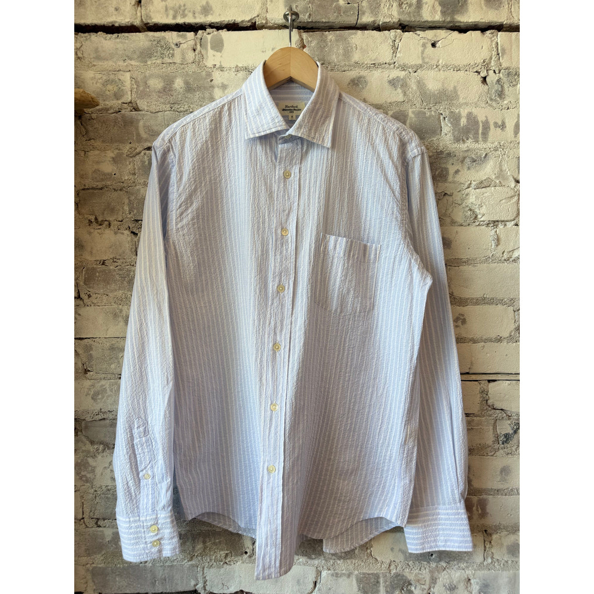 Hartford Men's Paul Seersucker Woven Shirt - Sky Blue/White Gray