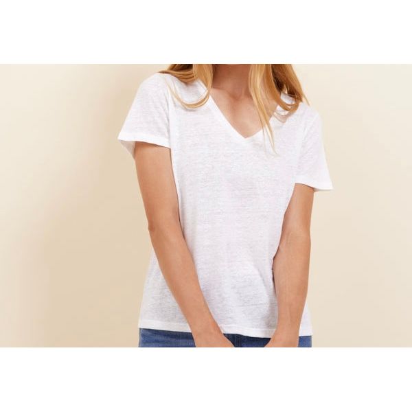 Majestic Filatures Stretch Linen SS V-Neck - Blanc Lavender