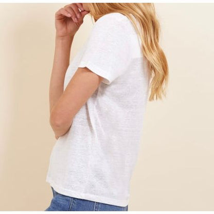 Majestic Filatures Stretch Linen SS V-Neck - Blanc Light Gray