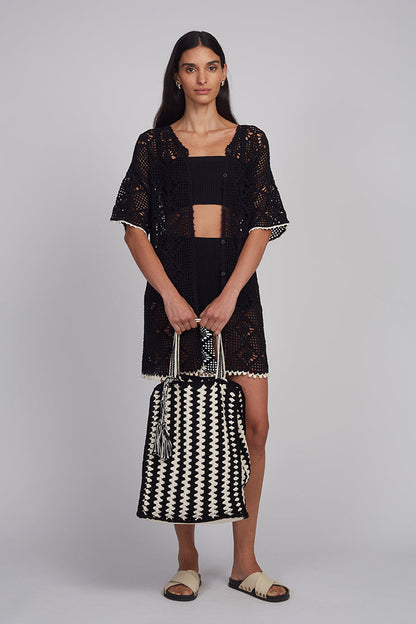 Vera Crochet Tote Bag - Ivory/Black Combo