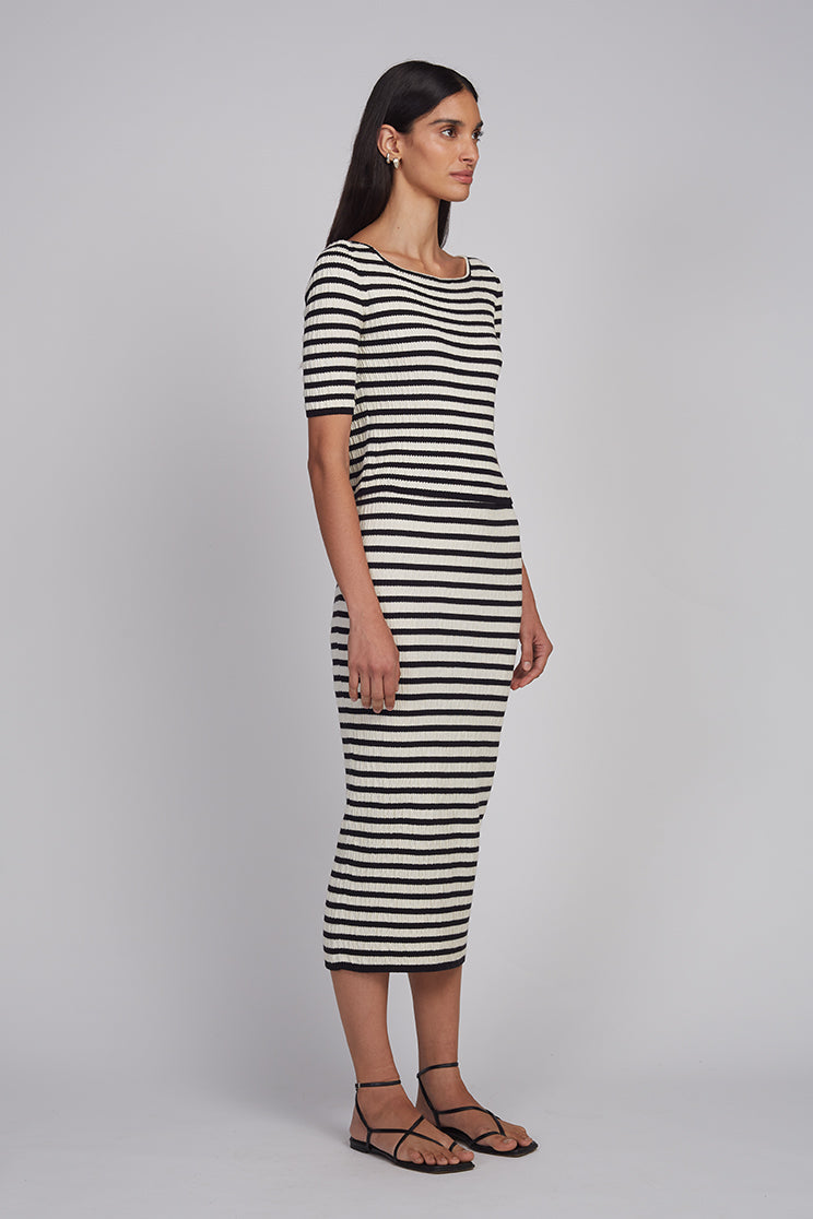 Nena Stripe Top - Ivory/Black Stripe