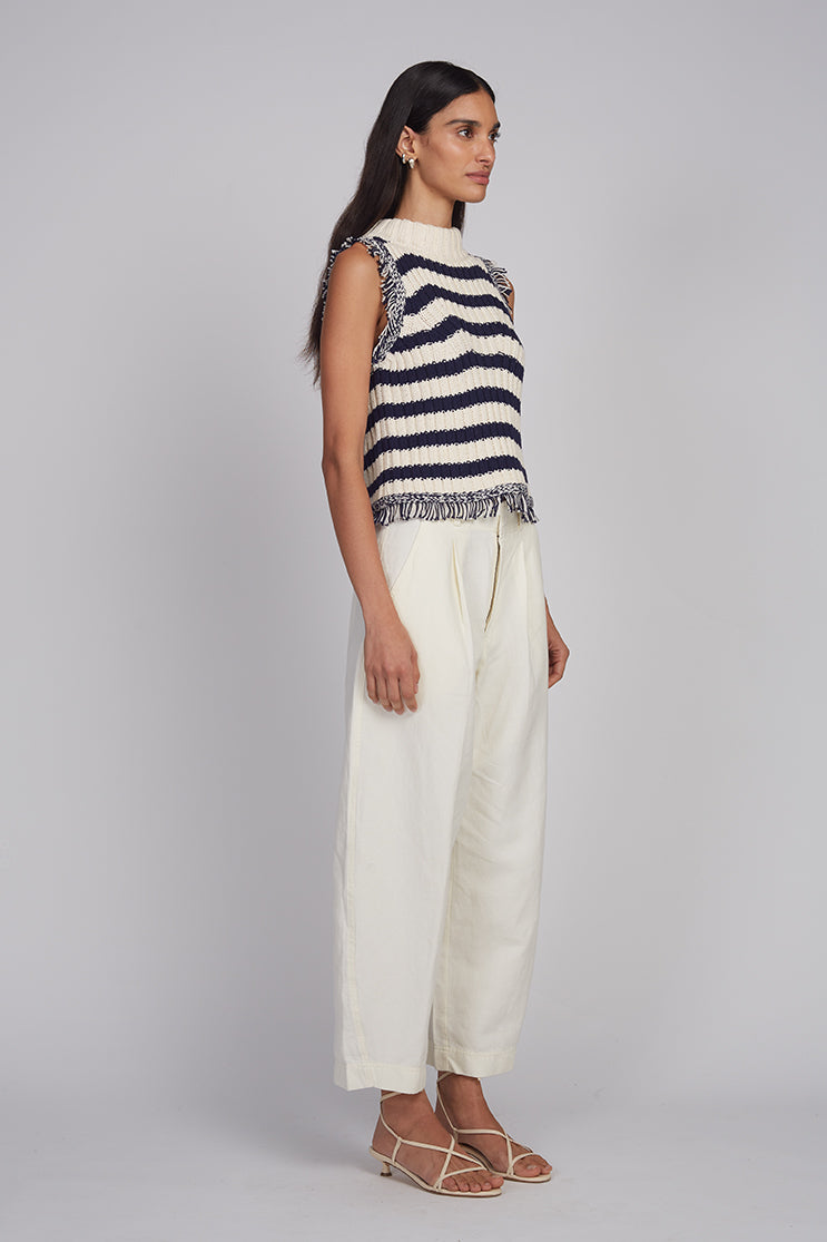 Bria Striped Tank - Ivory/Navy Stripe