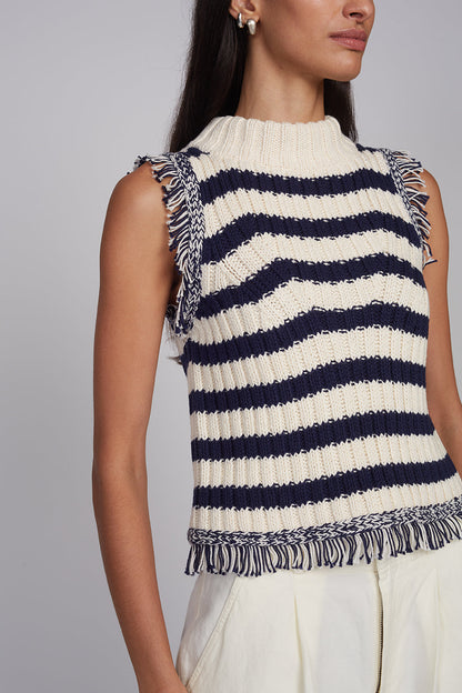 Bria Striped Tank - Ivory/Navy Stripe