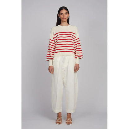 Layla Stripe Sweater - Ivory/Rosso - DUNE + SALT