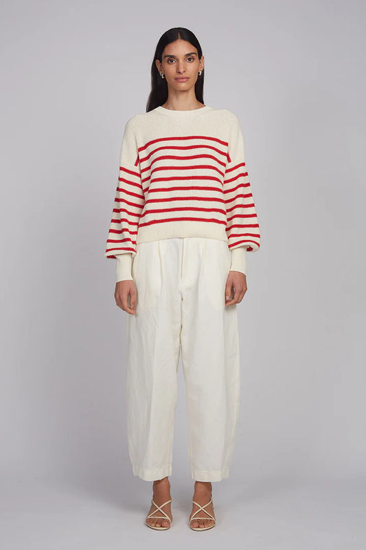 Layla Stripe Sweater - Ivory/Rosso - DUNE + SALT