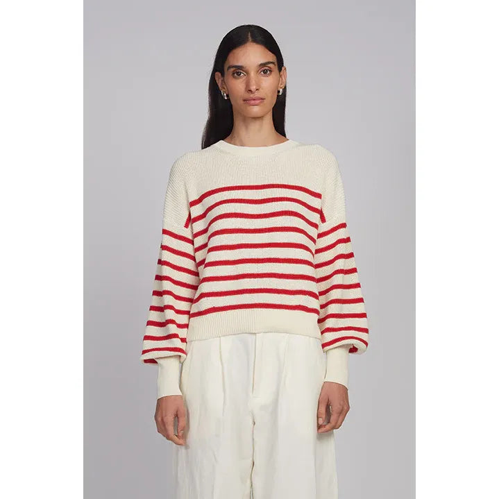 Layla Stripe Sweater - Ivory/Rosso - DUNE + SALT