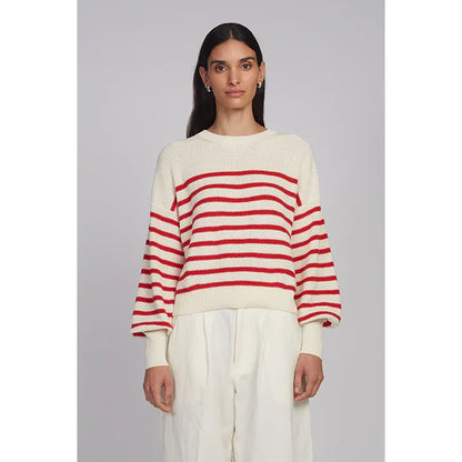 Layla Stripe Sweater - Ivory/Rosso - DUNE + SALT