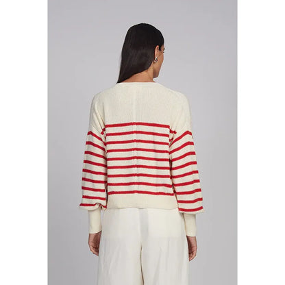 Layla Stripe Sweater - Ivory/Rosso - DUNE + SALT