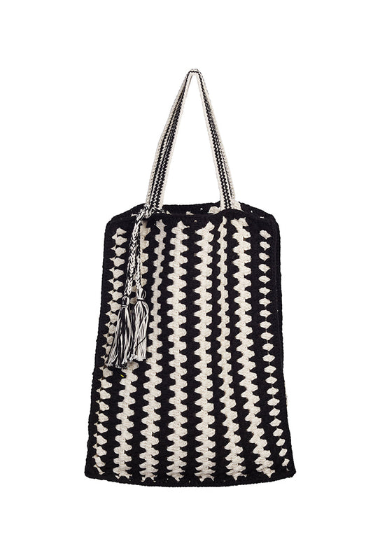 Vera Crochet Tote Bag - Ivory/Black Combo